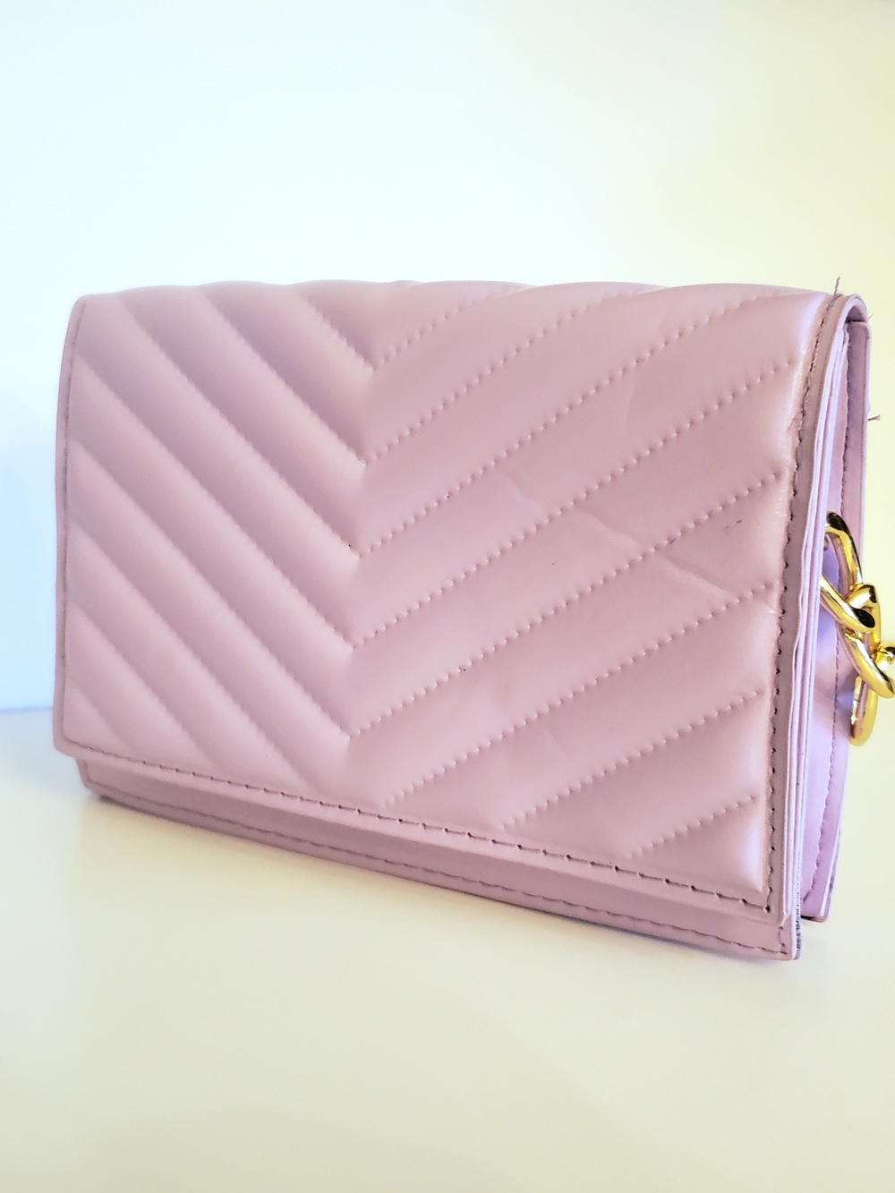 Women's Quilted Chevron Gold Chain Clutch Purse Lavender Purple